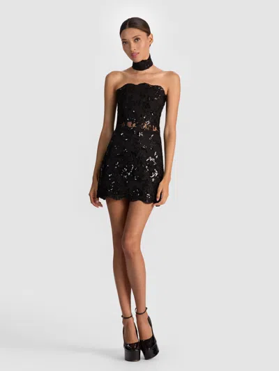 Alice And Olivia Georgie Embellished Lace Mini Dress In Black