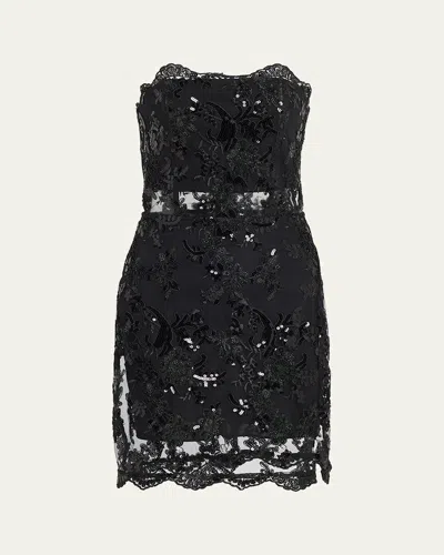 Alice And Olivia Georgie Embellished Lace Mini Dress In Black