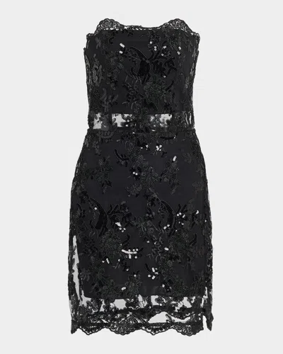 Alice And Olivia Georgie Embellished Lace Mini Dress In Black