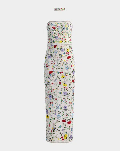 Alice And Olivia Georgie Embellished Strapless Gown In Multi