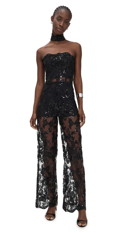 Alice And Olivia Georgie Sequin Lace Jumpsuit Black
