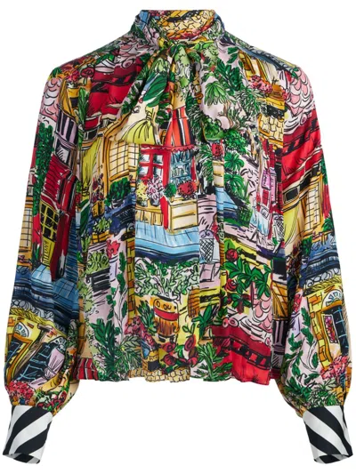 Alice And Olivia Alice + Olivia Printed Blouse In Multicolor
