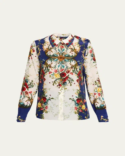 Alice And Olivia Gilded Rose Willa Placket Top In Multi