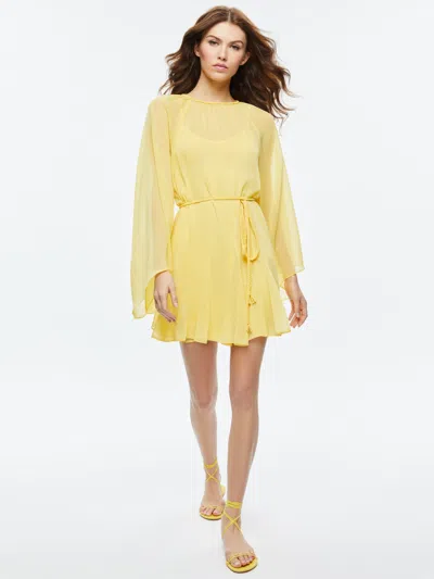 Alice And Olivia Gitana Mini Dress With Tie Belt In Lemon Meringue