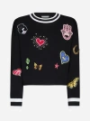 Alice And Olivia Gleeson Icon Patch Pullover In Black,multicolor