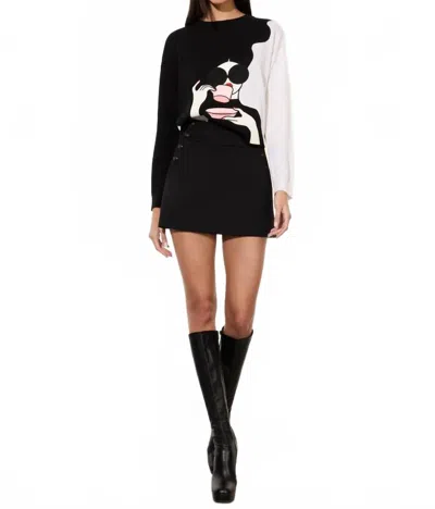 Alice And Olivia Gleeson Stace Face Pullover Sweater In Black/ White In Multi