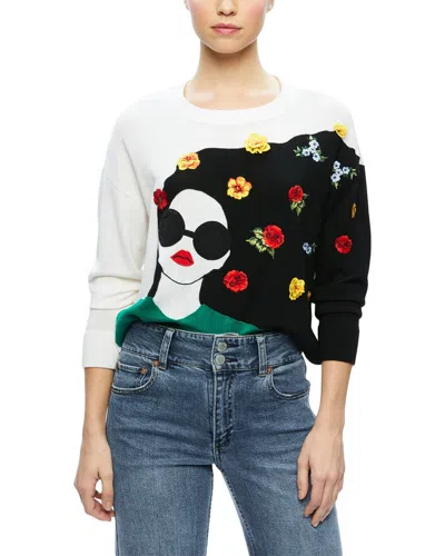 Alice And Olivia Gleeson Stace Face Embroidered Stretch-wool Jumper In White,multicolor