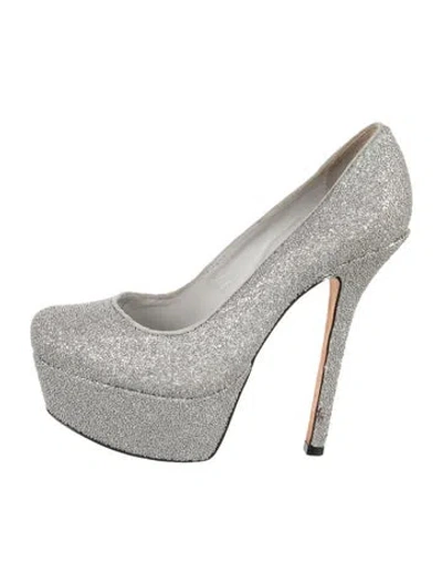 Pre-owned Alice + Olivia Glitter Glitter Accents Pumps In Grey