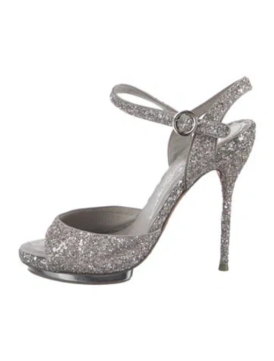 Pre-owned Alice And Olivia Glitter Glitter Accents Sandals In Silver
