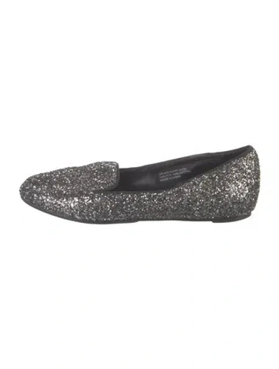 Pre-owned Alice And Olivia Glitter Printed Loafers In Silver