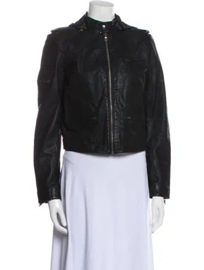 Pre-owned Alice And Olivia Goat Leather Biker Jacket In Black
