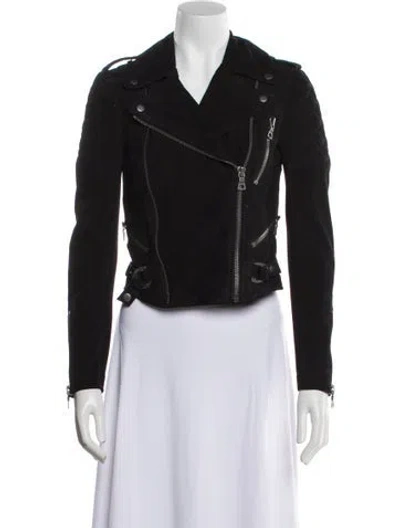 Pre-owned Alice And Olivia Goat Leather Biker Jacket In Black