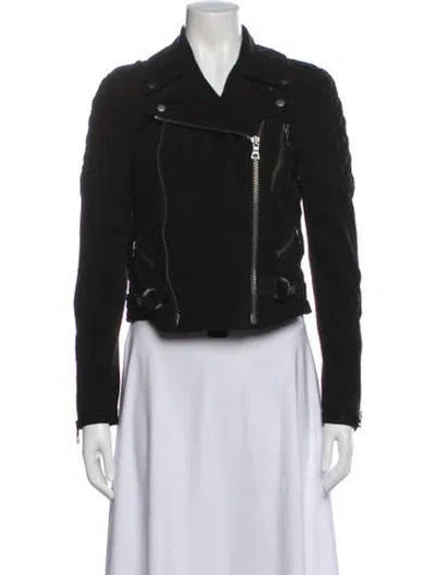 Pre-owned Alice And Olivia Goat Leather Biker Jacket In Black
