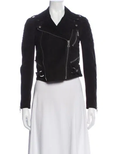 Pre-owned Alice And Olivia Goat Leather Biker Jacket In Black