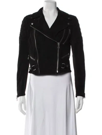 Pre-owned Alice And Olivia Goat Leather Biker Jacket In Black