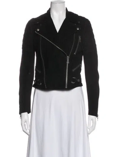 Pre-owned Alice And Olivia Goat Leather Biker Jacket In Black