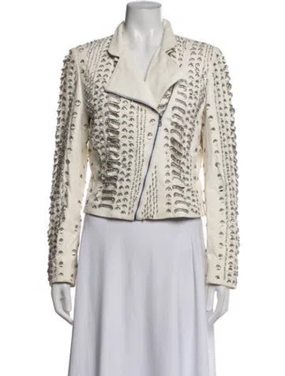 Pre-owned Alice And Olivia Goat Leather Biker Jacket In White