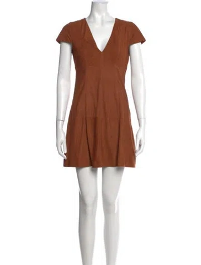 Pre-owned Alice And Olivia Goat Leather Mini Dress In Brown