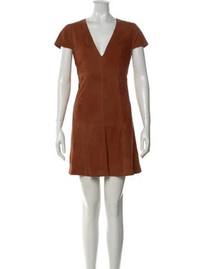 Pre-owned Alice And Olivia Goat Leather Mini Dress In Brown