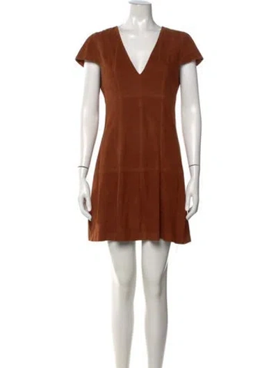 Pre-owned Alice And Olivia Goat Leather Mini Dress In Brown