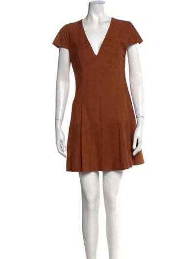 Pre-owned Alice And Olivia Goat Leather Mini Dress In Orange