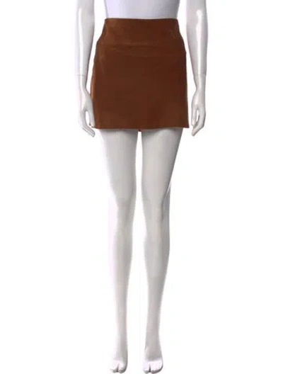 Pre-owned Alice And Olivia Goat Leather Mini Skirt In Brown