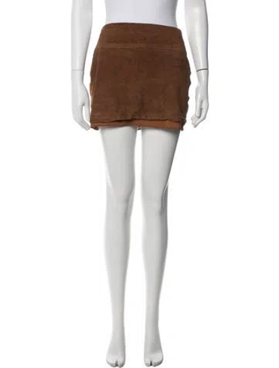 Pre-owned Alice And Olivia Goat Leather Mini Skirt In Brown