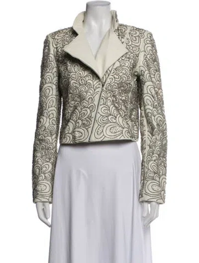 Pre-owned Alice And Olivia Goat Leather Patterned Biker Jacket In Blue