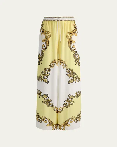 Alice And Olivia Ojai Baroque-print Drawstring Palazzo Pants In Multi