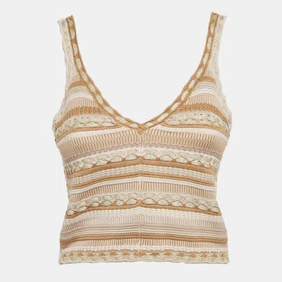 Pre-owned Alice And Olivia Gold/natural Patterned Lurex And Cotton Knit Crop Top S