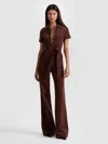Alice And Olivia Gorgeous Corduroy Wide Leg Jumpsuit Dark Chocolate In Brown