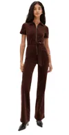 Alice And Olivia Gorgeous Corduroy Wide Leg Jumpsuit Dark Chocolate In Brown