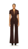 Alice And Olivia Gorgeous Corduroy Wide Leg Jumpsuit Dark Chocolate In Brown
