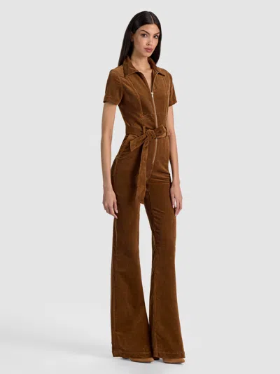 Alice And Olivia Gorgeous Wide Leg Jumpsuit In Camel