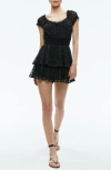 Alice And Olivia Gracie Ruffle Eyelet Romper In Black