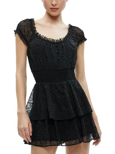 Alice And Olivia Gracie Womens Smocked Tiered Romper In Black