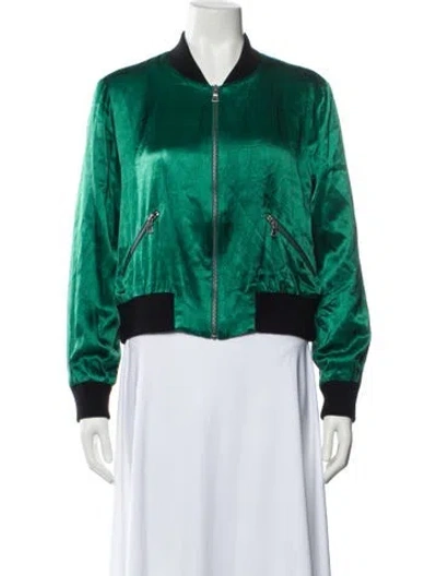 Pre-owned Alice And Olivia Graphic Print Bomber Jacket In Green