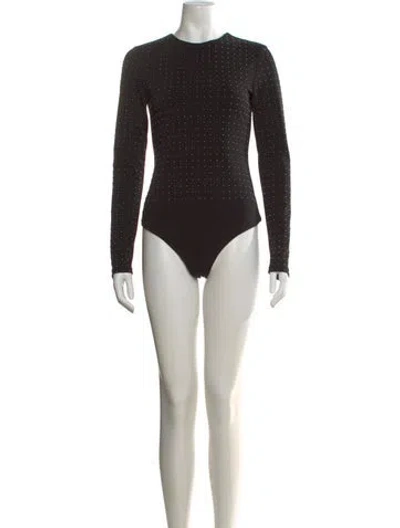 Pre-owned Alice And Olivia Graphic Print Crew Neck Bodysuit In Black