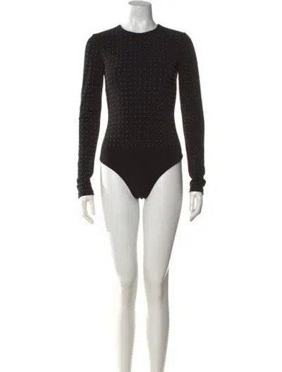 Pre-owned Alice And Olivia Graphic Print Crew Neck Bodysuit In Black