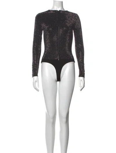 Pre-owned Alice And Olivia Graphic Print Crew Neck Bodysuit In Black