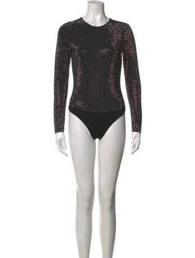Pre-owned Alice And Olivia Graphic Print Crew Neck Bodysuit In Black