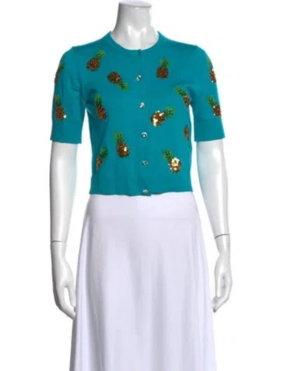 Pre-owned Alice And Olivia Graphic Print Crew Neck Sweater In Blue