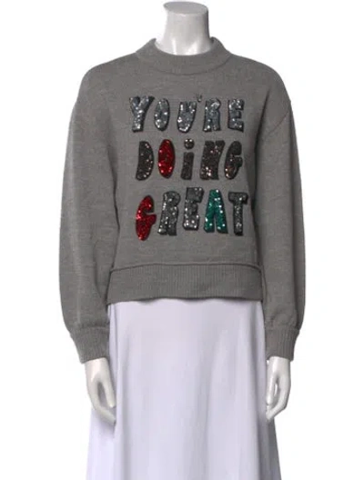 Pre-owned Alice And Olivia Graphic Print Crew Neck Sweater In Gray