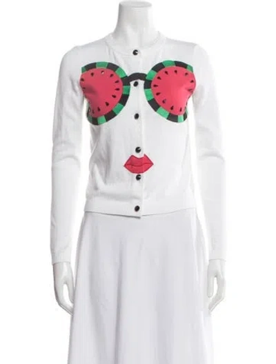 Pre-owned Alice And Olivia Graphic Print Crew Neck Sweater In White