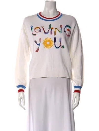Pre-owned Alice And Olivia Graphic Print Crew Neck Sweatshirt In White