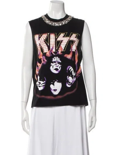 Pre-owned Alice And Olivia Graphic Print Crew Neck Top In Black