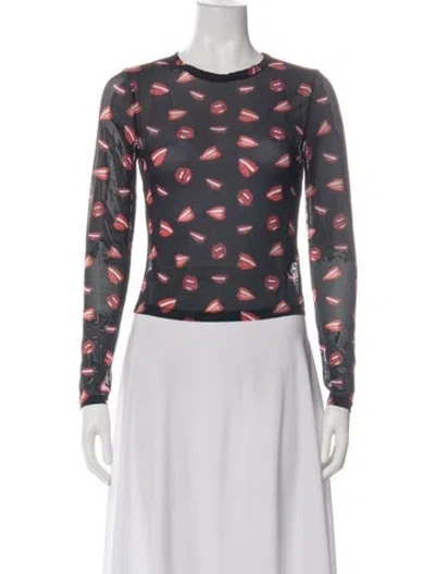 Pre-owned Alice And Olivia Graphic Print Crew Neck Top In Green