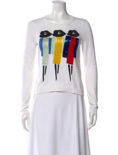Pre-owned Alice And Olivia Graphic Print Crew Neck Top In White