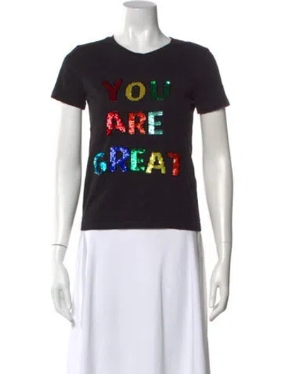 Pre-owned Alice And Olivia Graphic Print Crew Neck T-shirt In Black