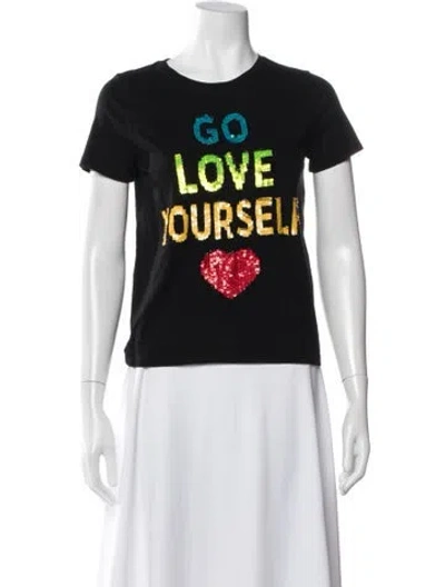 Pre-owned Alice And Olivia Graphic Print Crew Neck T-shirt In Black